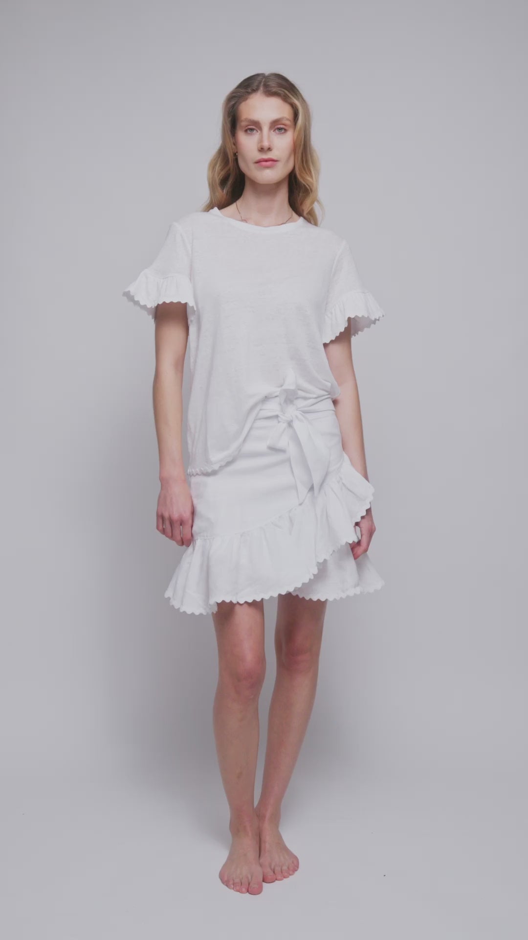 Julli Wavy Linen Skirt White