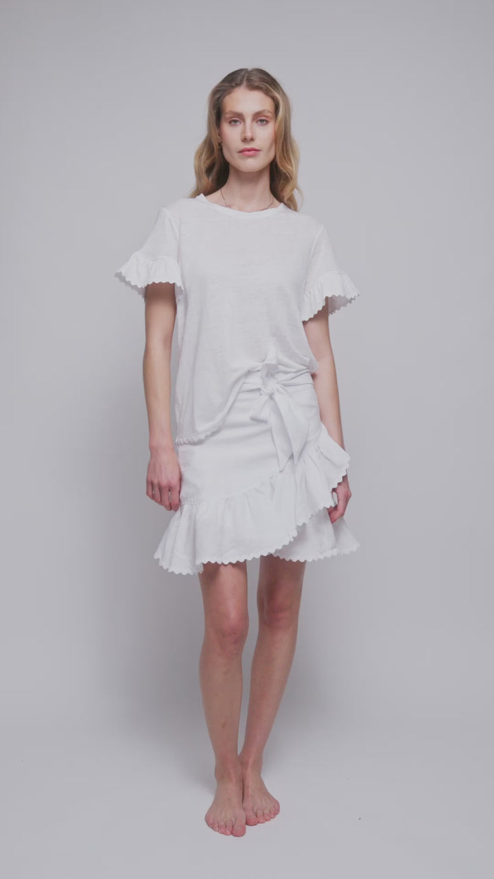 Julli Wavy Linen Skirt White