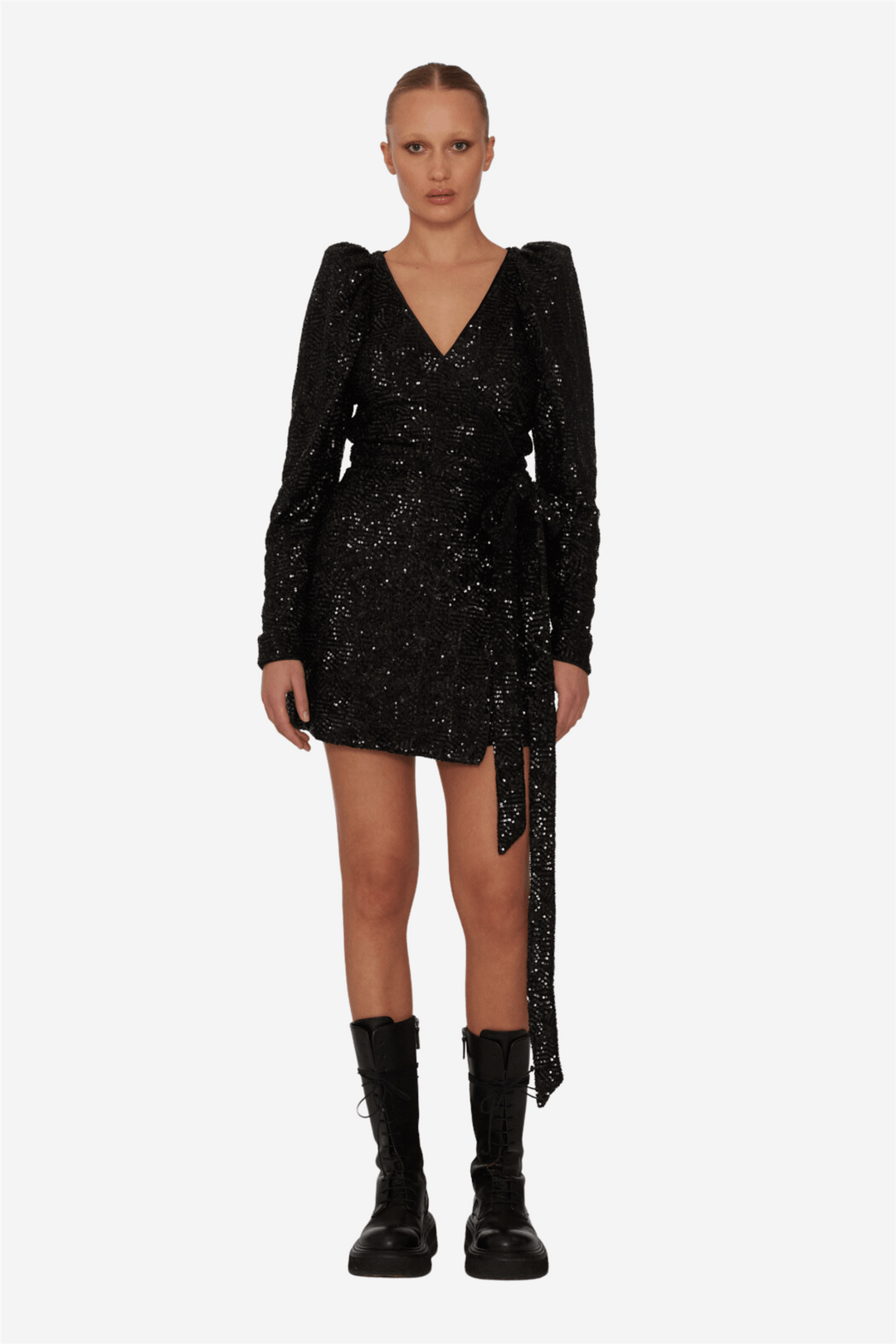 Rotate Kjoler & jumpsuits Sequins Mini Wrap Dress Black
