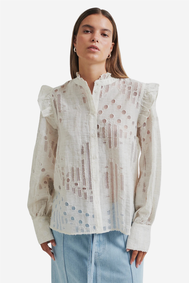 Second Female Bluser & Skjorter Nete Frill Shirt Coconut Milk