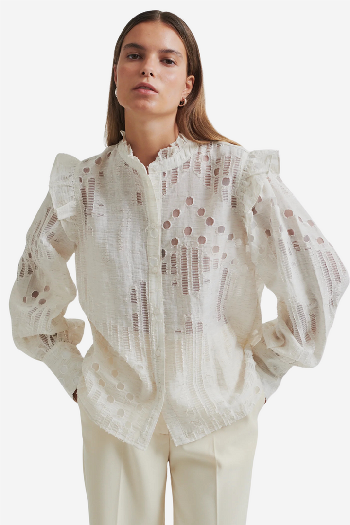 Second Female Bluser & Skjorter Nete Frill Shirt Coconut Milk