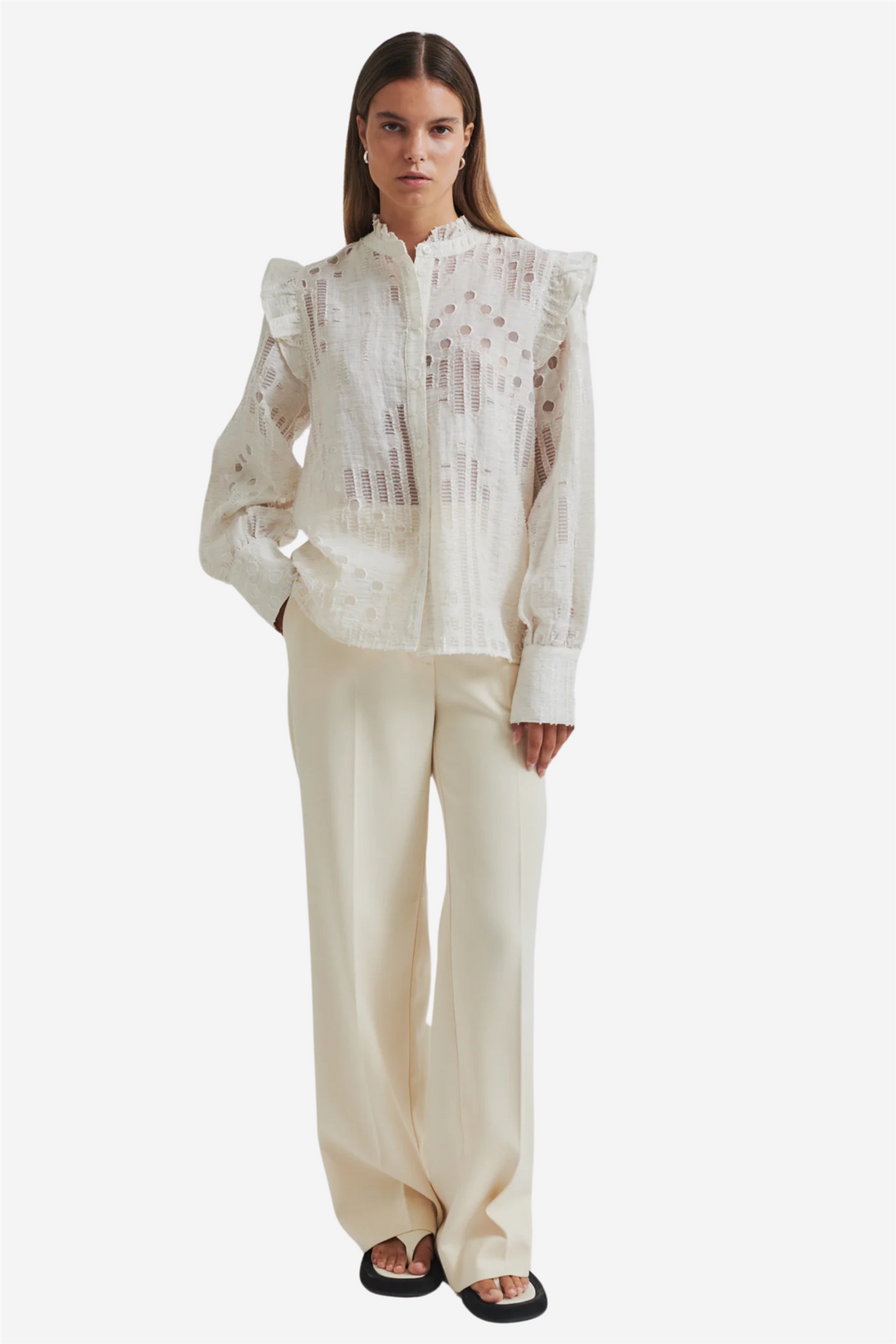 Second Female Bluser & Skjorter Nete Frill Shirt Coconut Milk