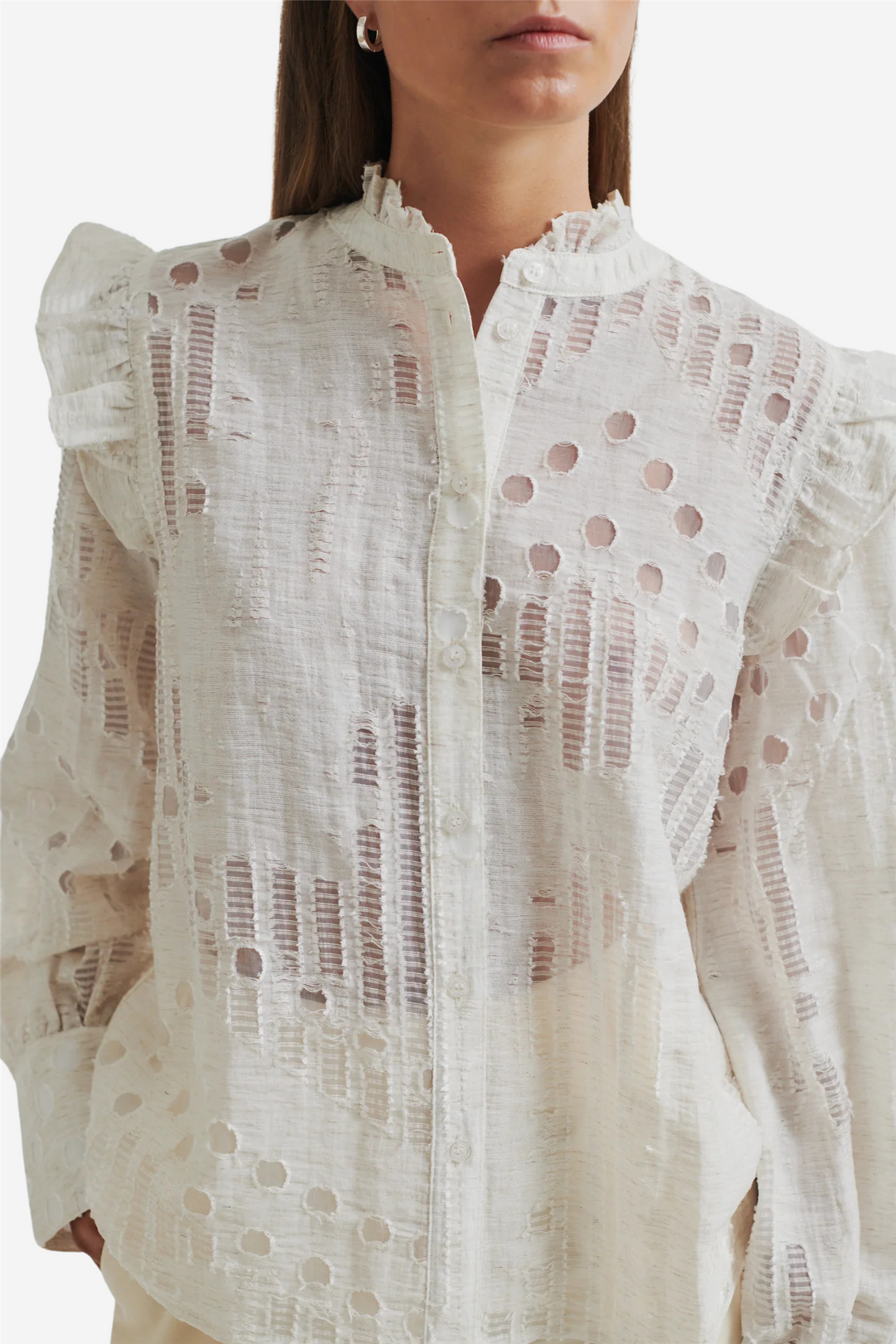Second Female Bluser & Skjorter Nete Frill Shirt Coconut Milk