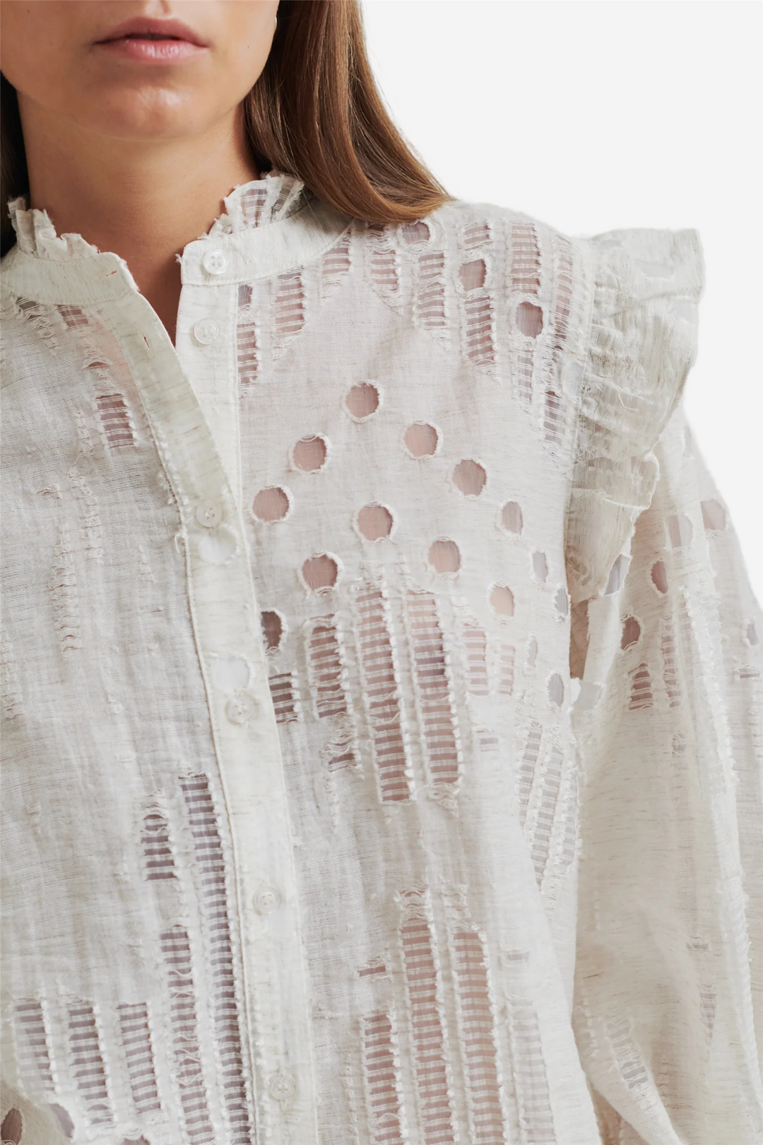 Second Female Bluser & Skjorter Nete Frill Shirt Coconut Milk