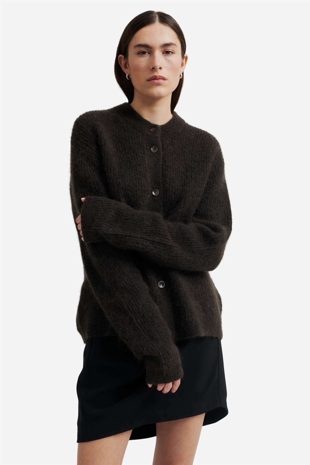 Second Female Genser & Cardigan Brook Knit Rib Cardigan Mulch