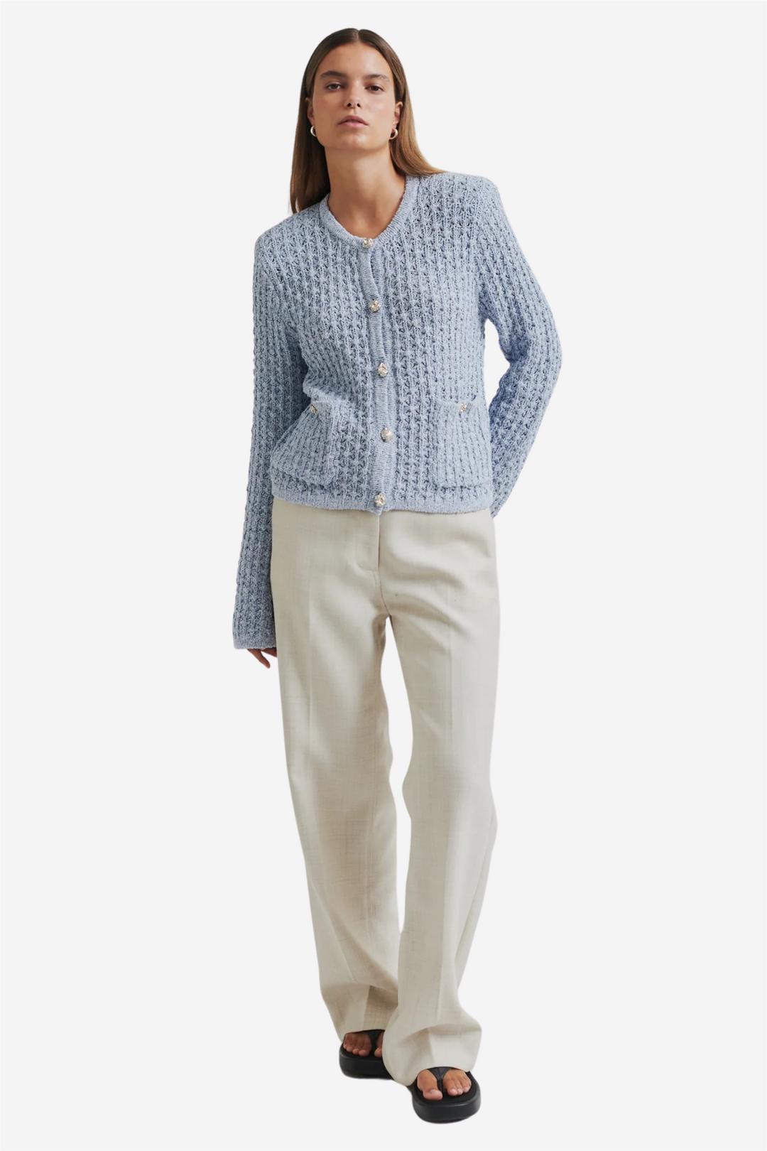 Second Female Genser &amp; Cardigan Grenadel Knit Cardigan Powder Blue
