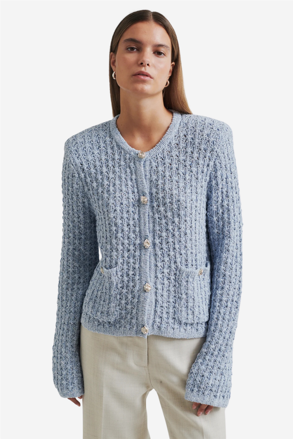 Second Female Genser & Cardigan Grenadel Knit Cardigan Powder Blue