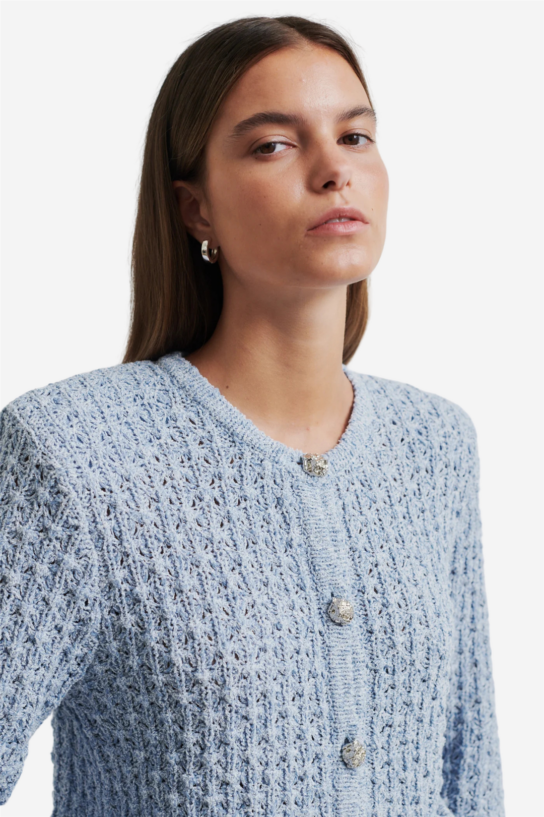 Second Female Genser &amp; Cardigan Grenadel Knit Cardigan Powder Blue
