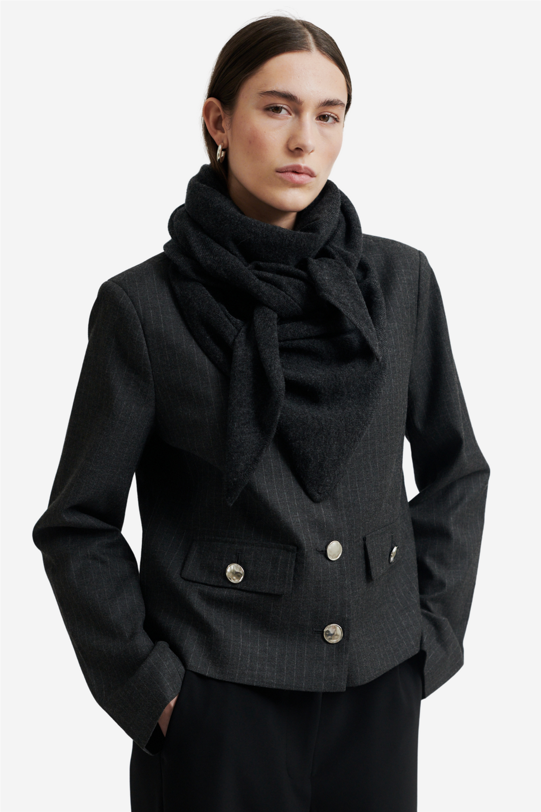 Second Female Genser & Cardigan Warming Knit Scarf Dark grey melange