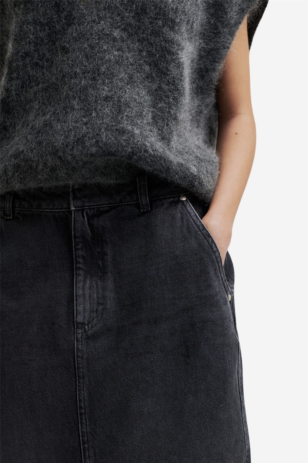 Second Female Skjørt Andorra Denim Long Skirt Dark Grey Denim
