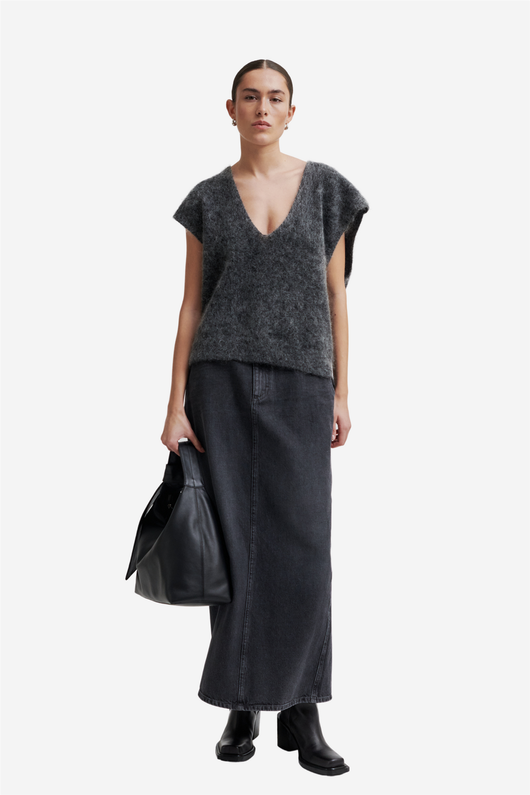 Second Female Skjørt Andorra Denim Long Skirt Dark Grey Denim