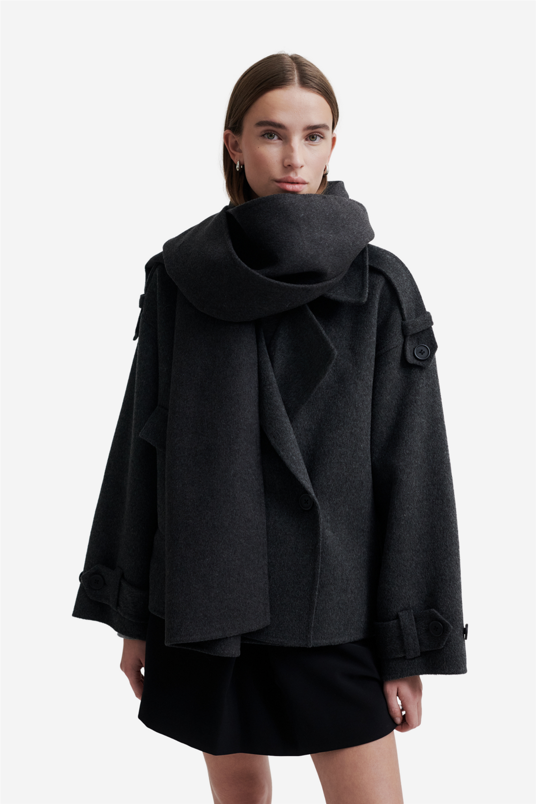 Second Female Tilbehør Walance Scarf Dark Grey Melange