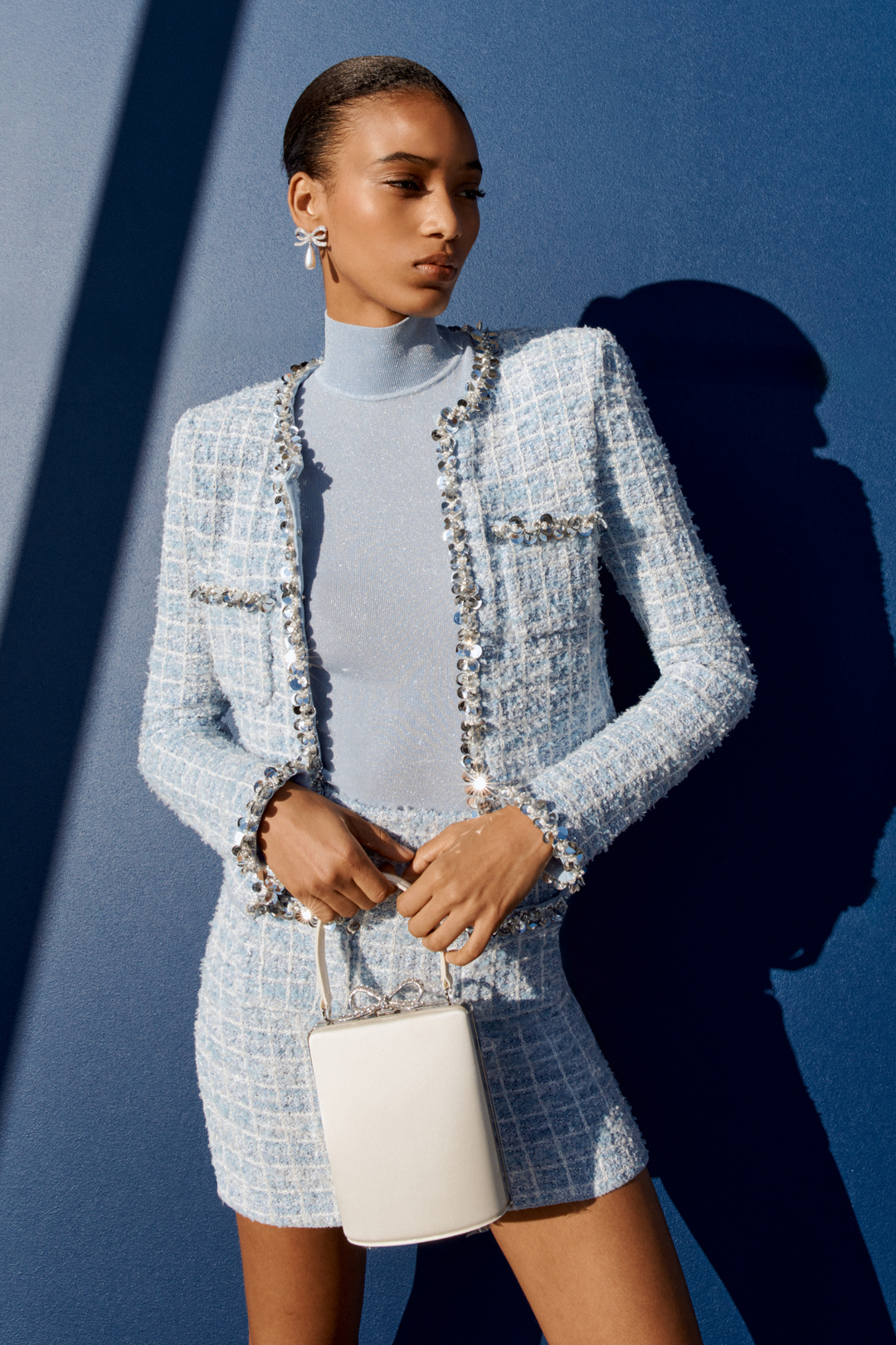 Self-Portrait Genser & Cardigan Blue Check Cardigan