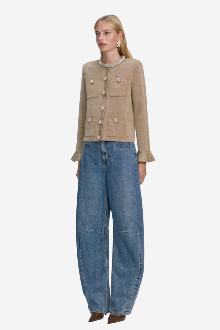 Self-Portrait Genser & Cardigan Gold Crystal Trim Cardigan