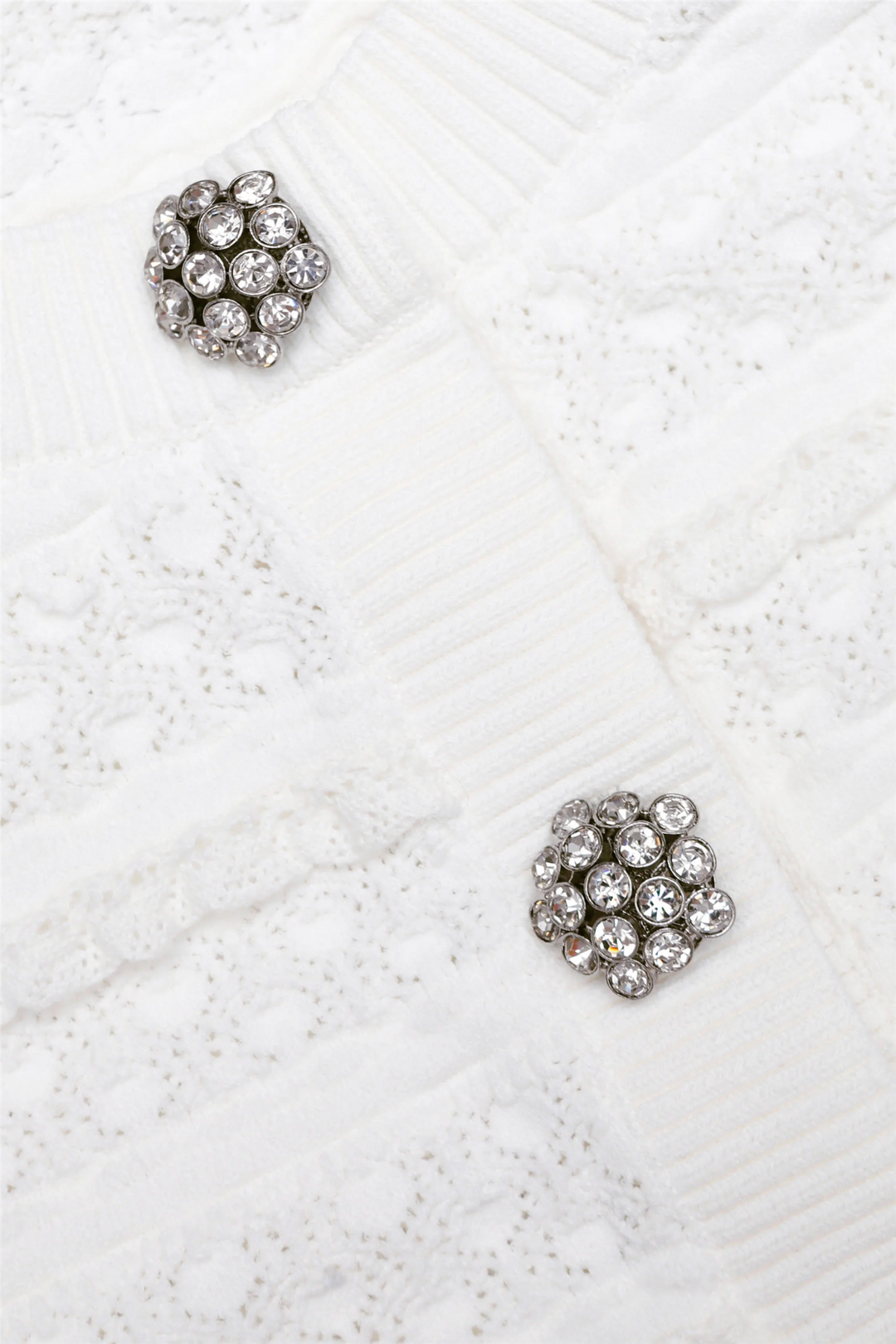 Self-Portrait Genser & Cardigan Pointelle Diamante Cardigan White