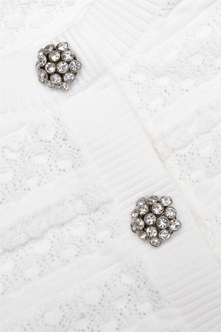 Self-Portrait Genser & Cardigan Pointelle Diamante Cardigan White
