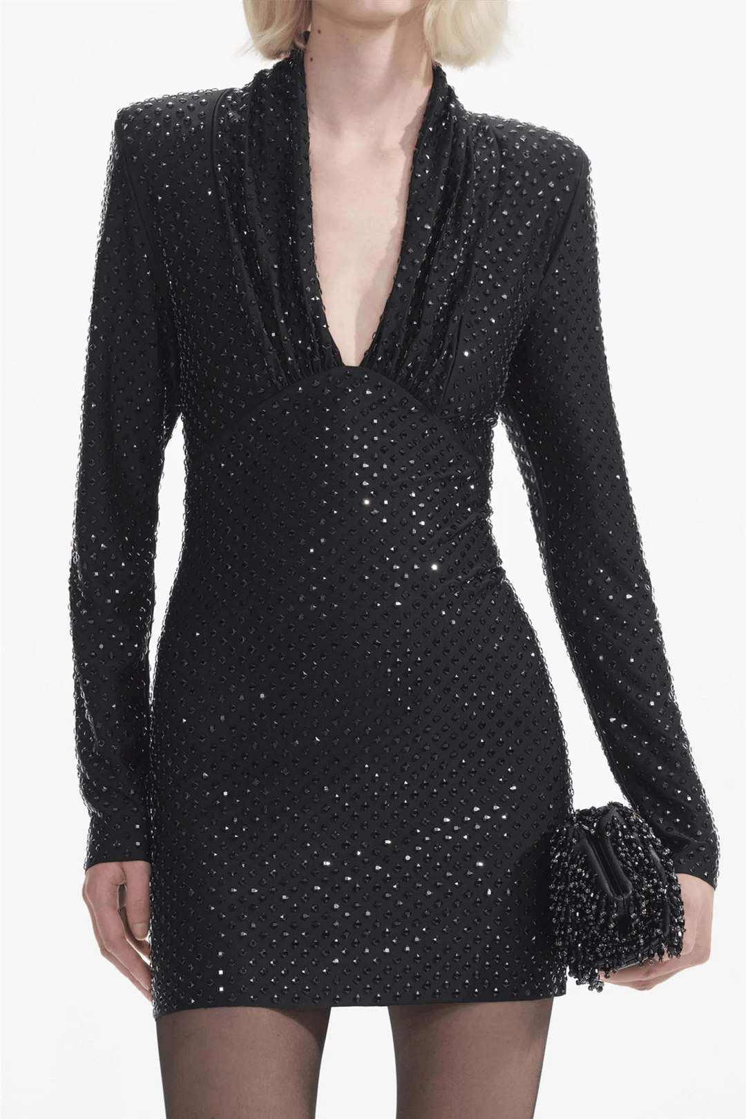 Self Portrait Kjoler & jumpsuits Black Jersey Rhinestone Mini Dress