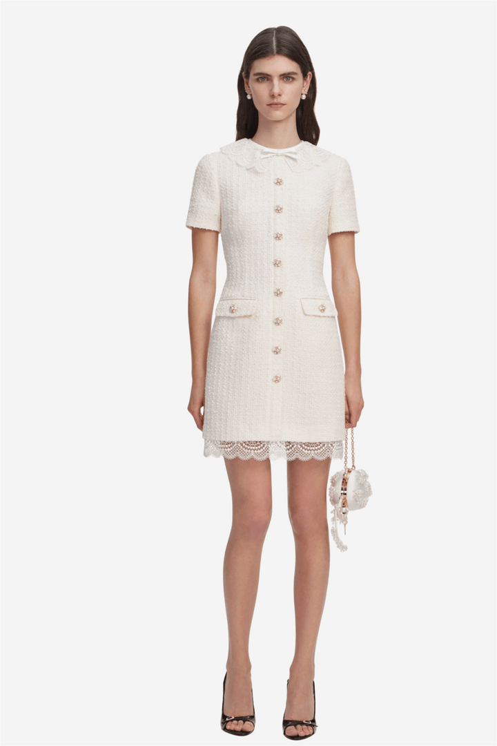 Self-Portrait Kjoler & jumpsuits Boucle Lace Trim Mini Dress Cream
