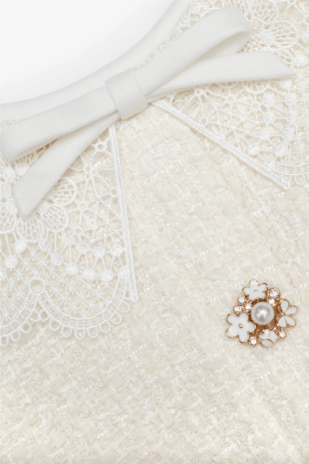 Self-Portrait Kjoler & jumpsuits Boucle Lace Trim Mini Dress Cream