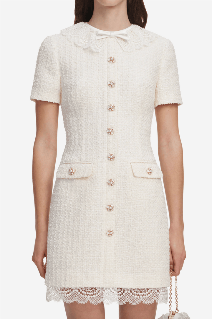 Self-Portrait Kjoler & jumpsuits Boucle Lace Trim Mini Dress Cream