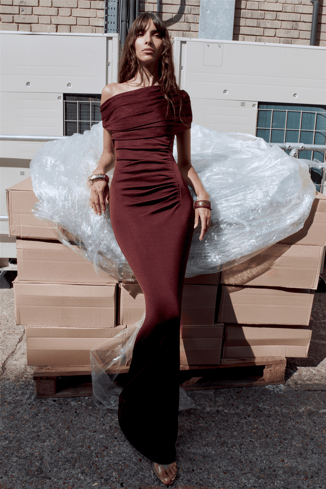 Self-Portrait Kjoler & jumpsuits Brown Draped Knit Midi Dress