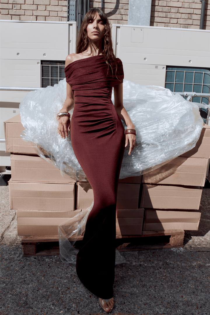 Self-Portrait Kjoler & jumpsuits Brown Draped Knit Midi Dress