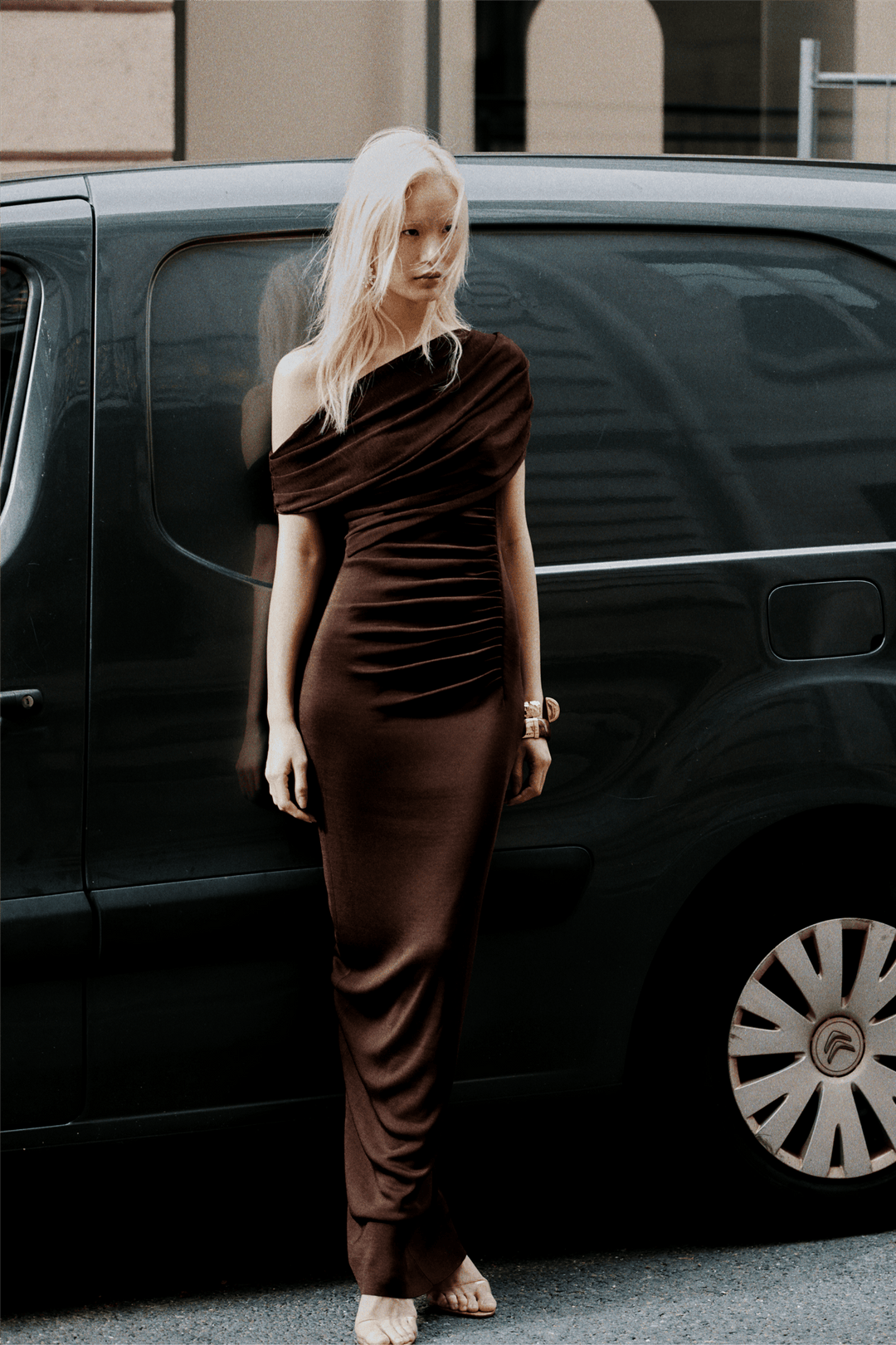 Self-Portrait Kjoler & jumpsuits Brown Draped Knit Midi Dress