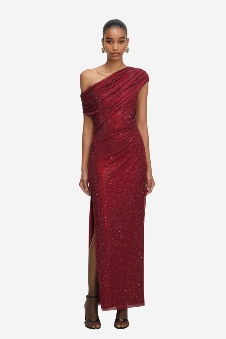 Self-Portrait Kjoler & jumpsuits Burgundy Rhinestone Drape Midi Dress