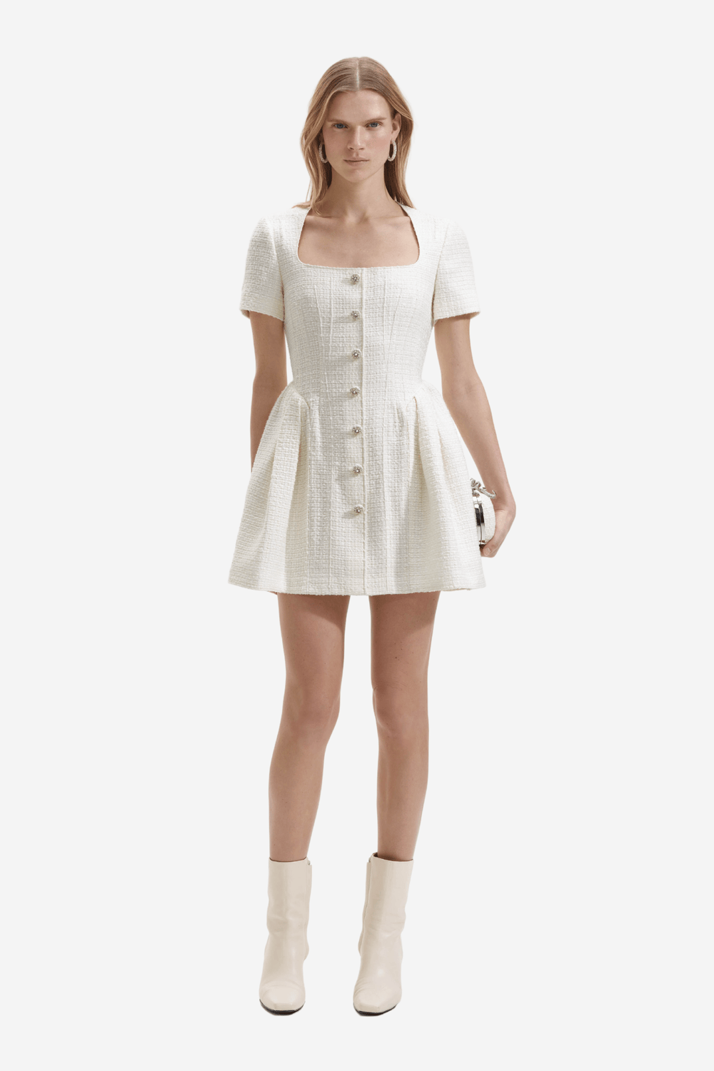 Self Portrait Kjoler & jumpsuits Cream Boucle Short Sleeve Mini Dress