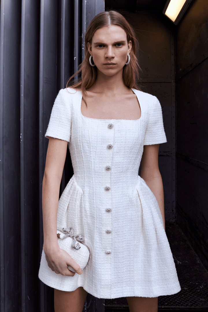Self Portrait Kjoler & jumpsuits Cream Boucle Short Sleeve Mini Dress