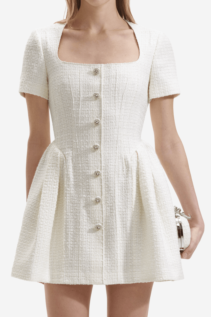 Self Portrait Kjoler & jumpsuits Cream Boucle Short Sleeve Mini Dress