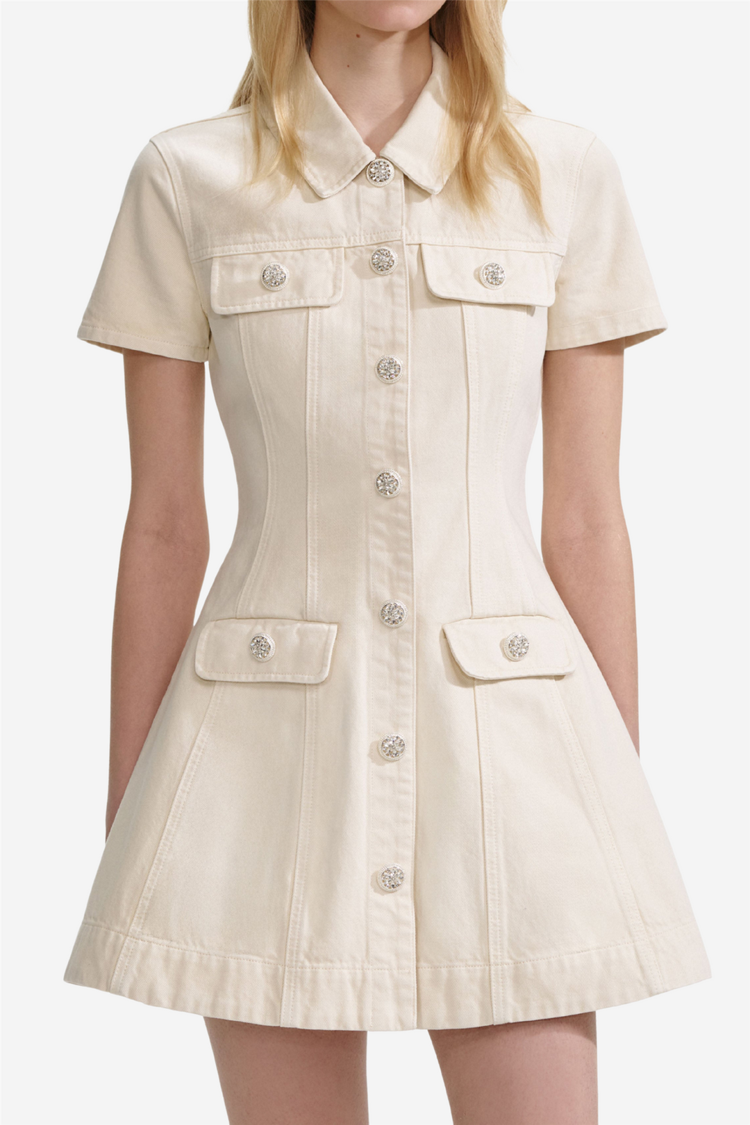 Self-Portrait Kjoler & jumpsuits Cream Collared Denim Mini Dress