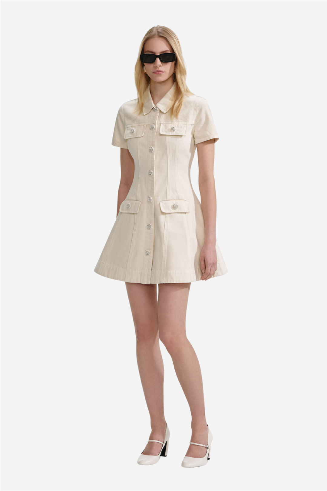 Self-Portrait Kjoler & jumpsuits Cream Collared Denim Mini Dress