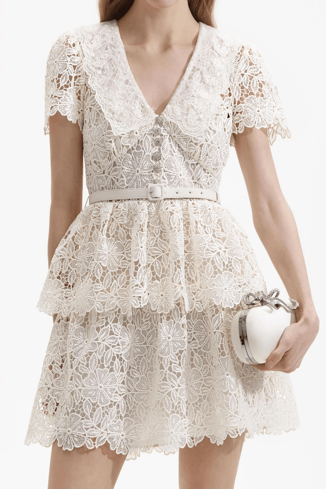 Self Portrait Kjoler & jumpsuits Cream Flower Lace Collar Mini Dress