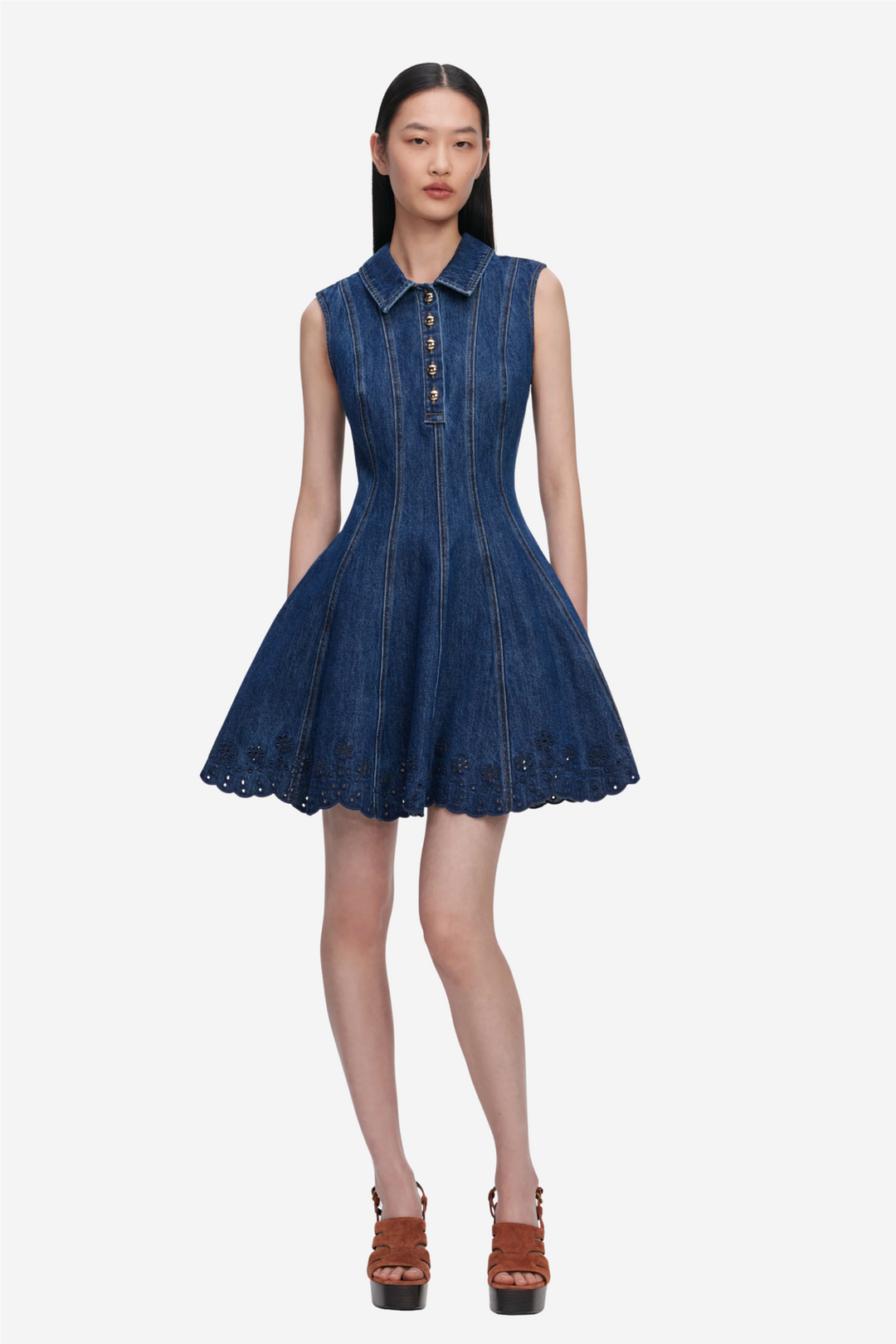 Self-Portrait Kjoler & jumpsuits Denim Broderie Mini Dress Blue