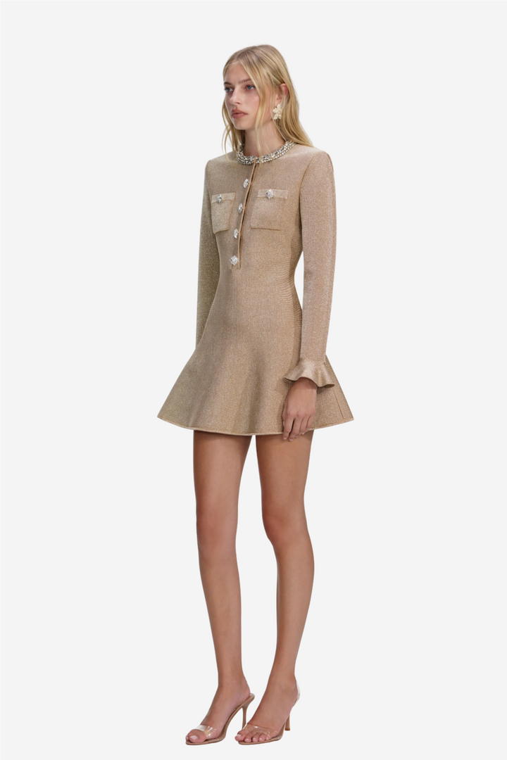 Self-Portrait Kjoler & jumpsuits Gold Crystal Trim Knit Mini Dress
