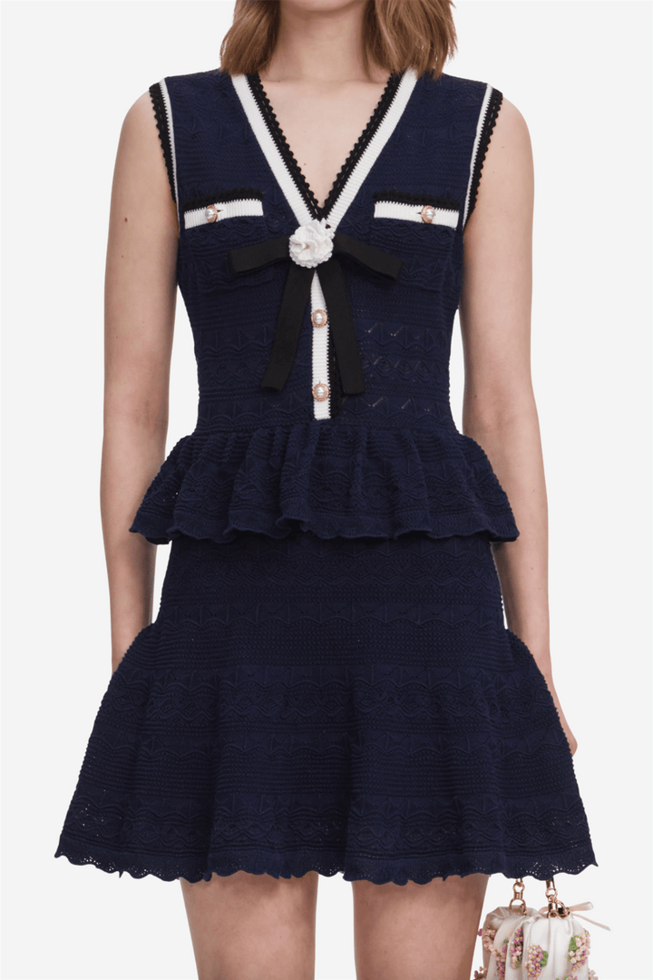 Self-Portrait Kjoler & jumpsuits Peplum Pointelle Knit Mini Dress Navy