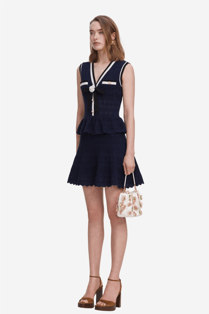 Self-Portrait Kjoler & jumpsuits Peplum Pointelle Knit Mini Dress Navy