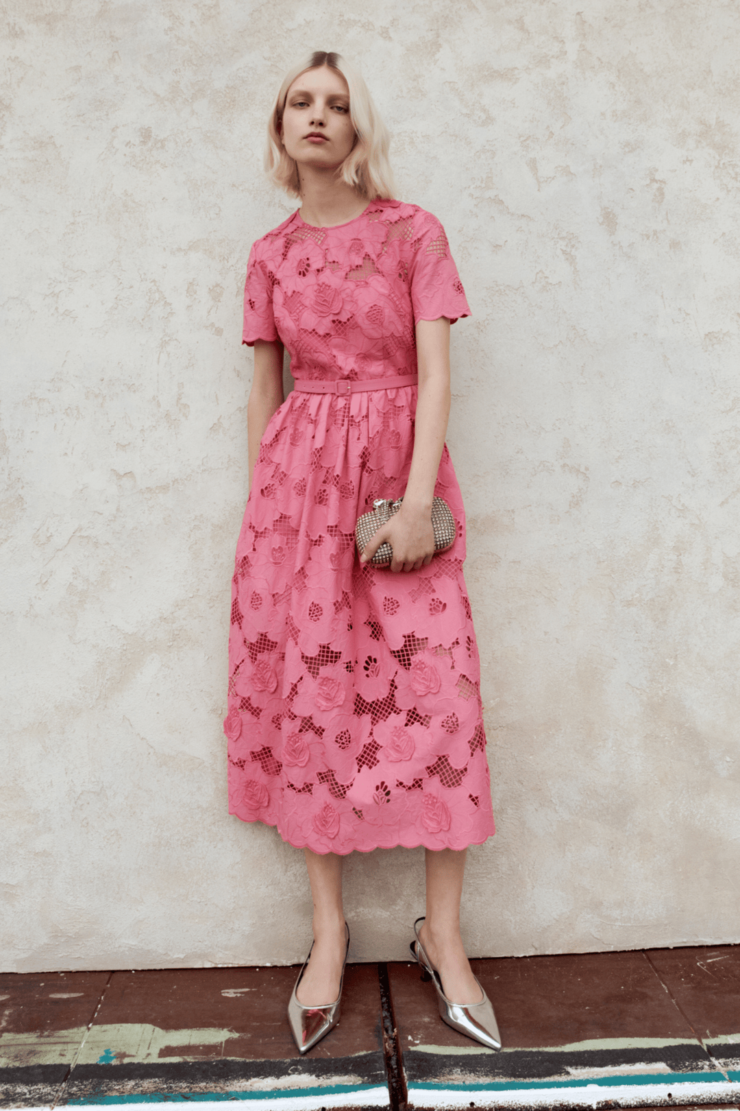 Self Portrait Kjoler & jumpsuits Pink Cotton Lace Midi Dress