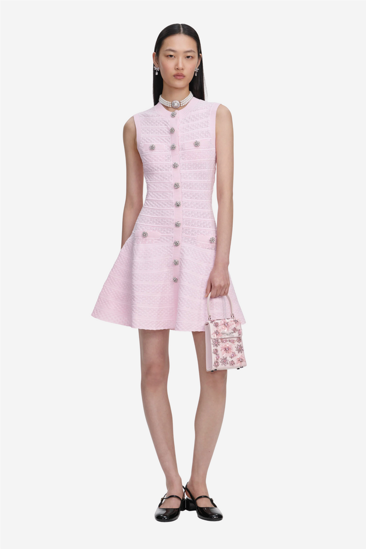 Self-Portrait Kjoler & jumpsuits Pointelle Diamante Knit Mini Dress Pink