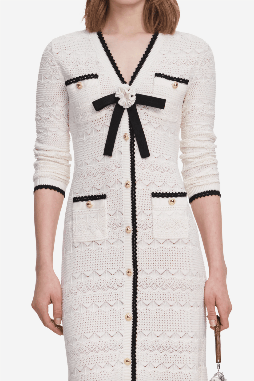 Self-Portrait Kjoler & jumpsuits Pointelle Knit Long Cardigan White