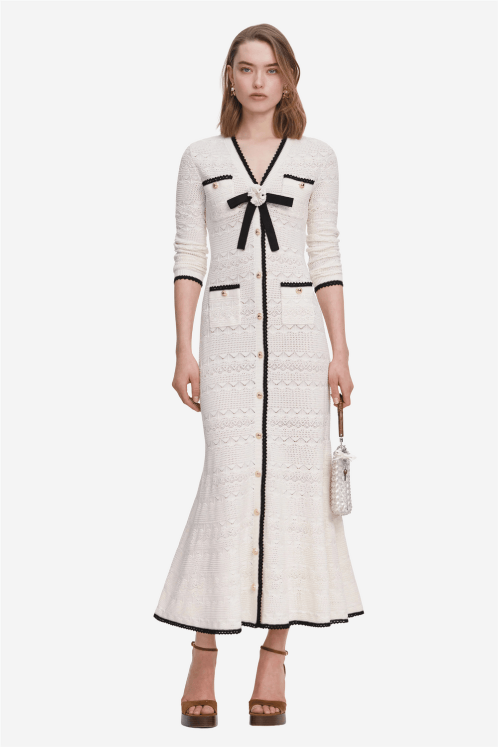 Self-Portrait Kjoler & jumpsuits Pointelle Knit Long Cardigan White