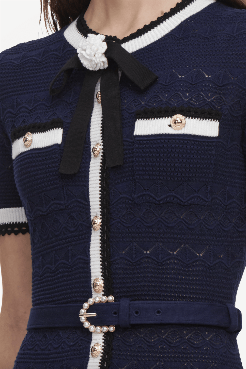 Self-Portrait Kjoler & jumpsuits Pointelle Knit Midi Dress Navy