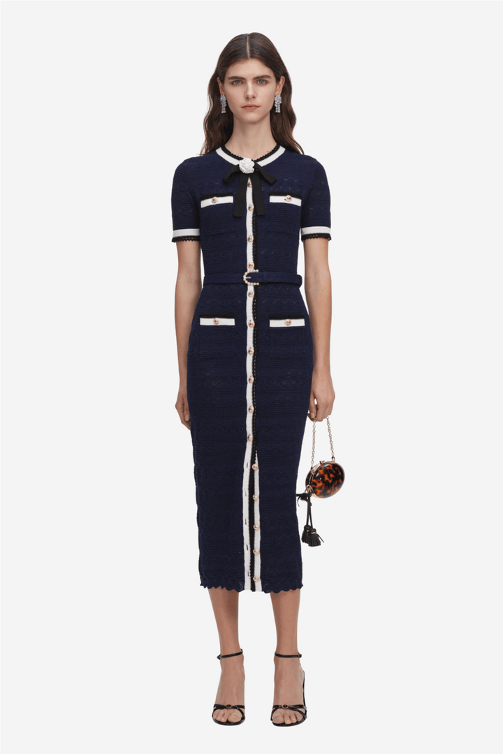 Self-Portrait Kjoler & jumpsuits Pointelle Knit Midi Dress Navy