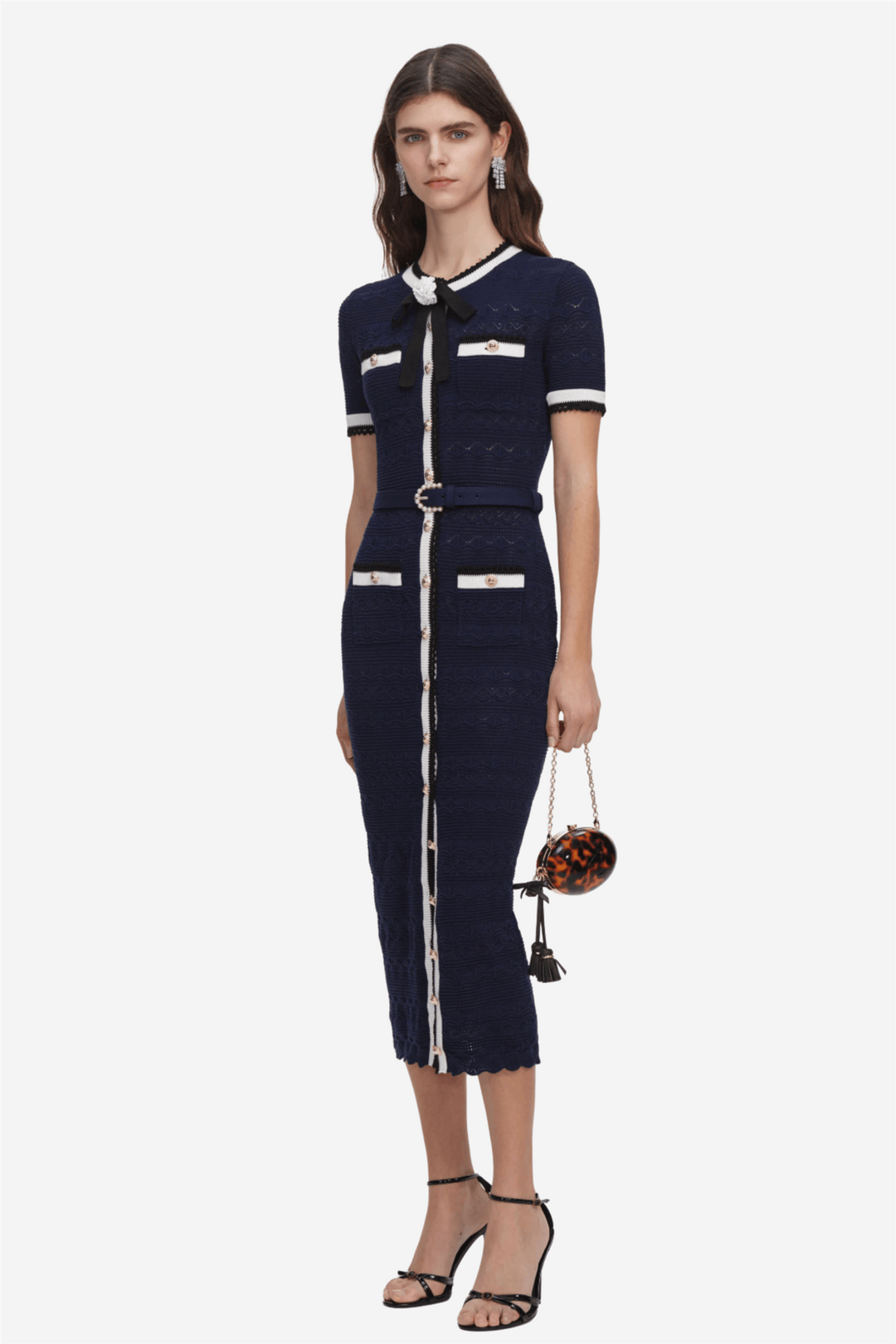 Self-Portrait Kjoler & jumpsuits Pointelle Knit Midi Dress Navy