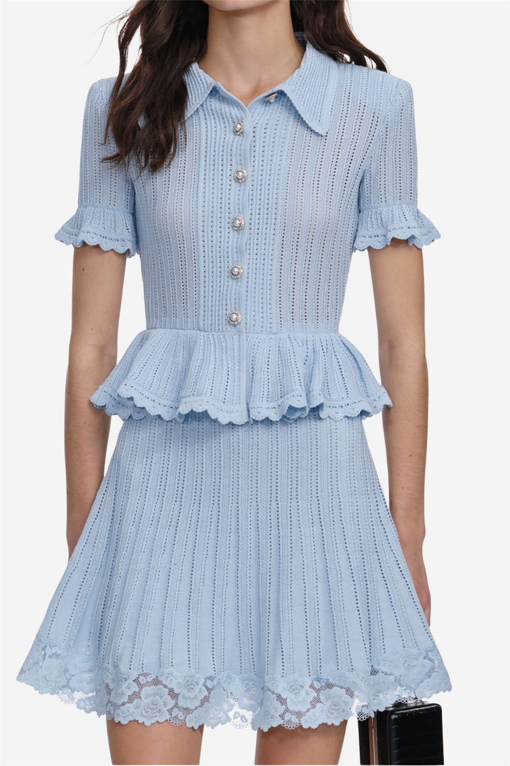 Self-Portrait Kjoler & jumpsuits Pointelle Peplum Knit Mini Dress Blue