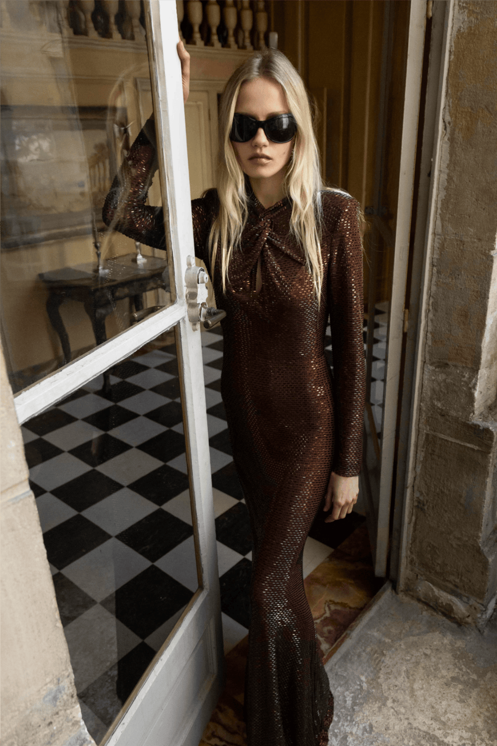 Self-Portrait Kjoler & jumpsuits Rhinestone Maxi Dress Brown