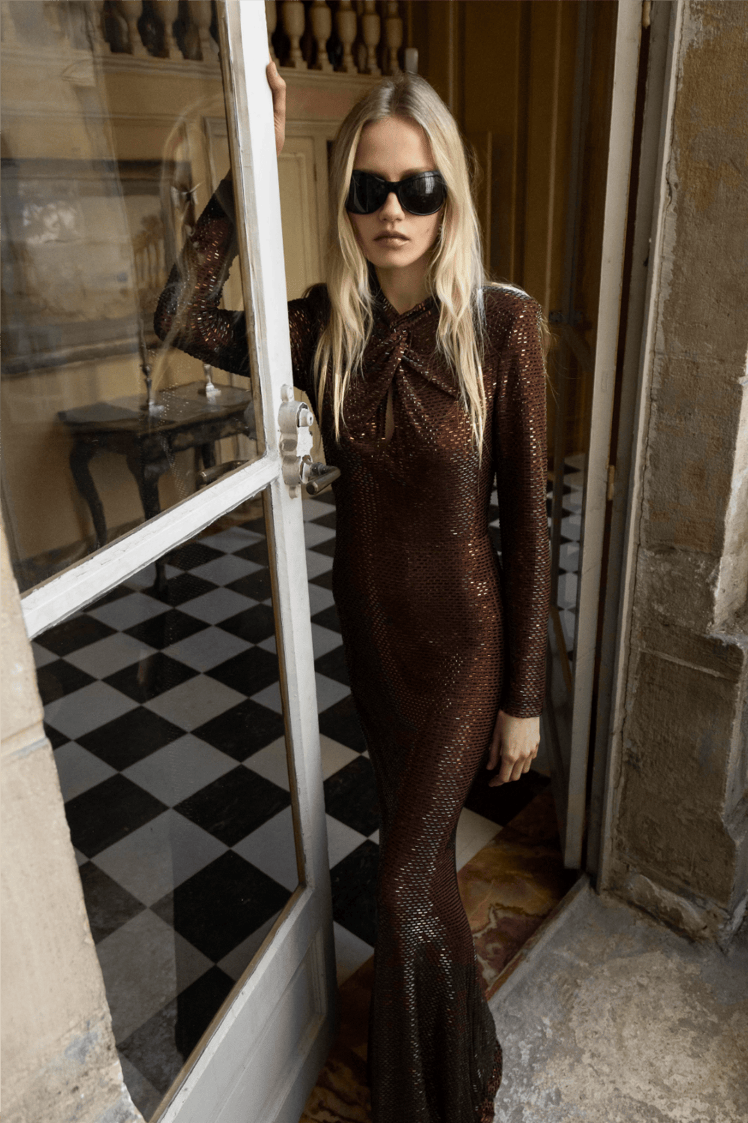 Self-Portrait Kjoler & jumpsuits Rhinestone Maxi Dress Brown