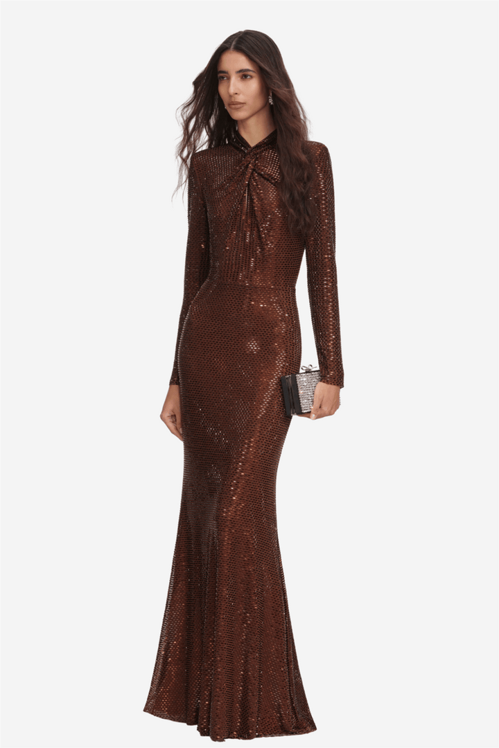 Self-Portrait Kjoler & jumpsuits Rhinestone Maxi Dress Brown