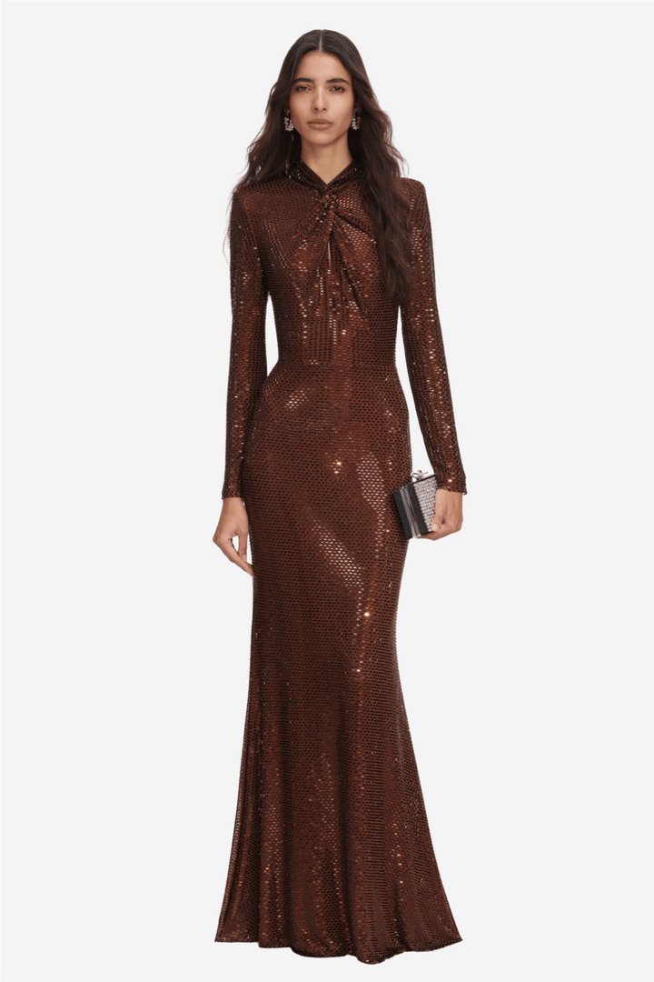 Self-Portrait Kjoler & jumpsuits Rhinestone Maxi Dress Brown